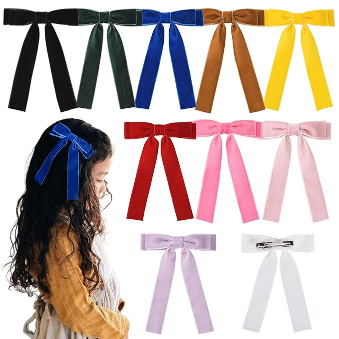 10Pcs Velvet Bows Girls Hair Clip Ribbon Accessories for Baby Toddlers Teens Kids | Amazon (US)
