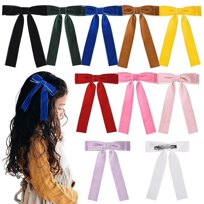 10Pcs Velvet Bows Girls Hair Clip Ribbon Accessories for Baby Toddlers Teens Kids | Amazon (US)