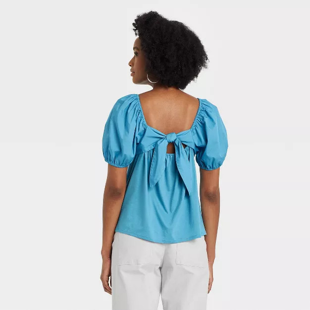 Women's Puff Short Sleeve Tie-Back Top - A New Day™ | Target