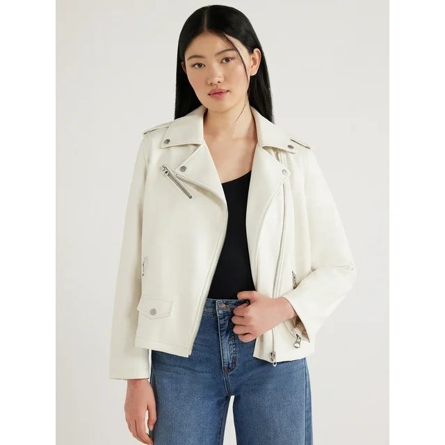 Scoop Women's Faux Leather Asymmetrical Zip Moto Jacket, Sizes XS-XXL | Walmart (US)