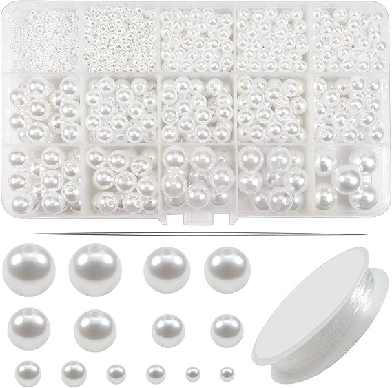 TOAOB 1400pcs White Pearl Beads for Jewelry Making 3mm to 14mm Plastic Pearl Beads Loose Round Fa... | Amazon (US)