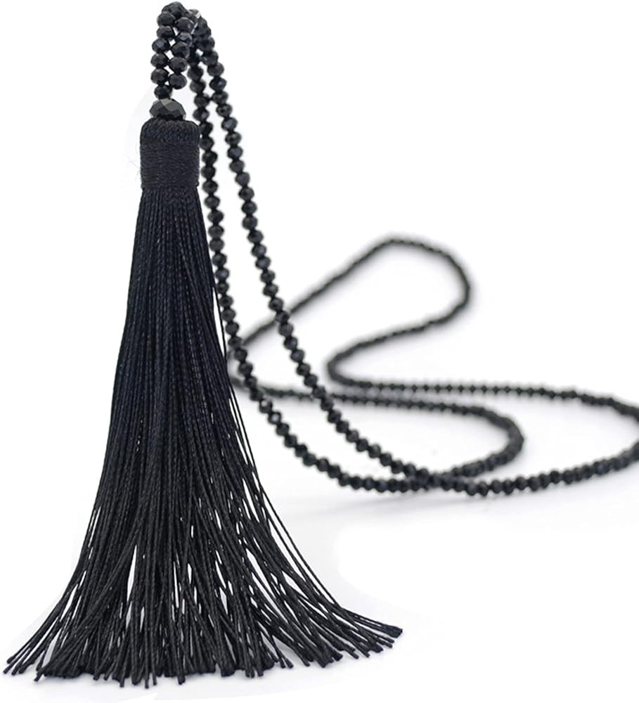 COLORFUL BLING Handmade Woven Layered Y shaped Long Tassel Fringe Crystal Beads Pendant Necklace ... | Amazon (US)