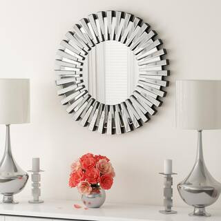 Silver 23.6 in. W x 23.6 in. H Modern Sunburst Wall for Wall Decor Glass Entryway Mirror Wall-Mou... | The Home Depot