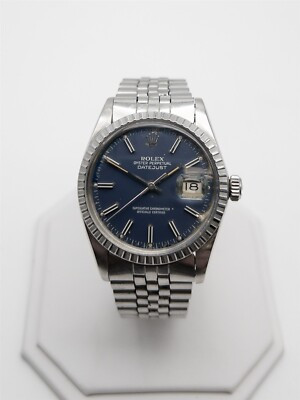Estate ROLEX DATEJUST 36mm 1601 BLUE DIAL SS Mens Dress Watch SERVICED | eBay US