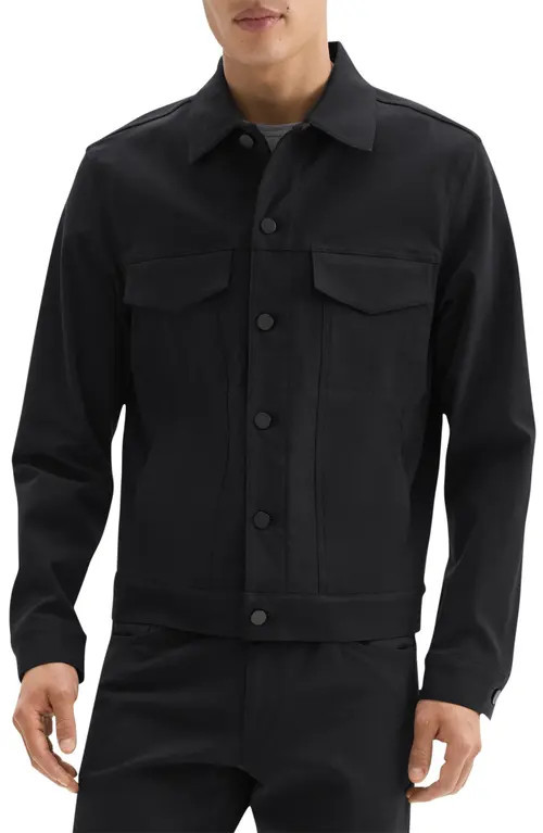 Theory River Cotton Blend Twill Trucker Jacket in Black - 001 at Nordstrom, Size X-Small | Nordstrom