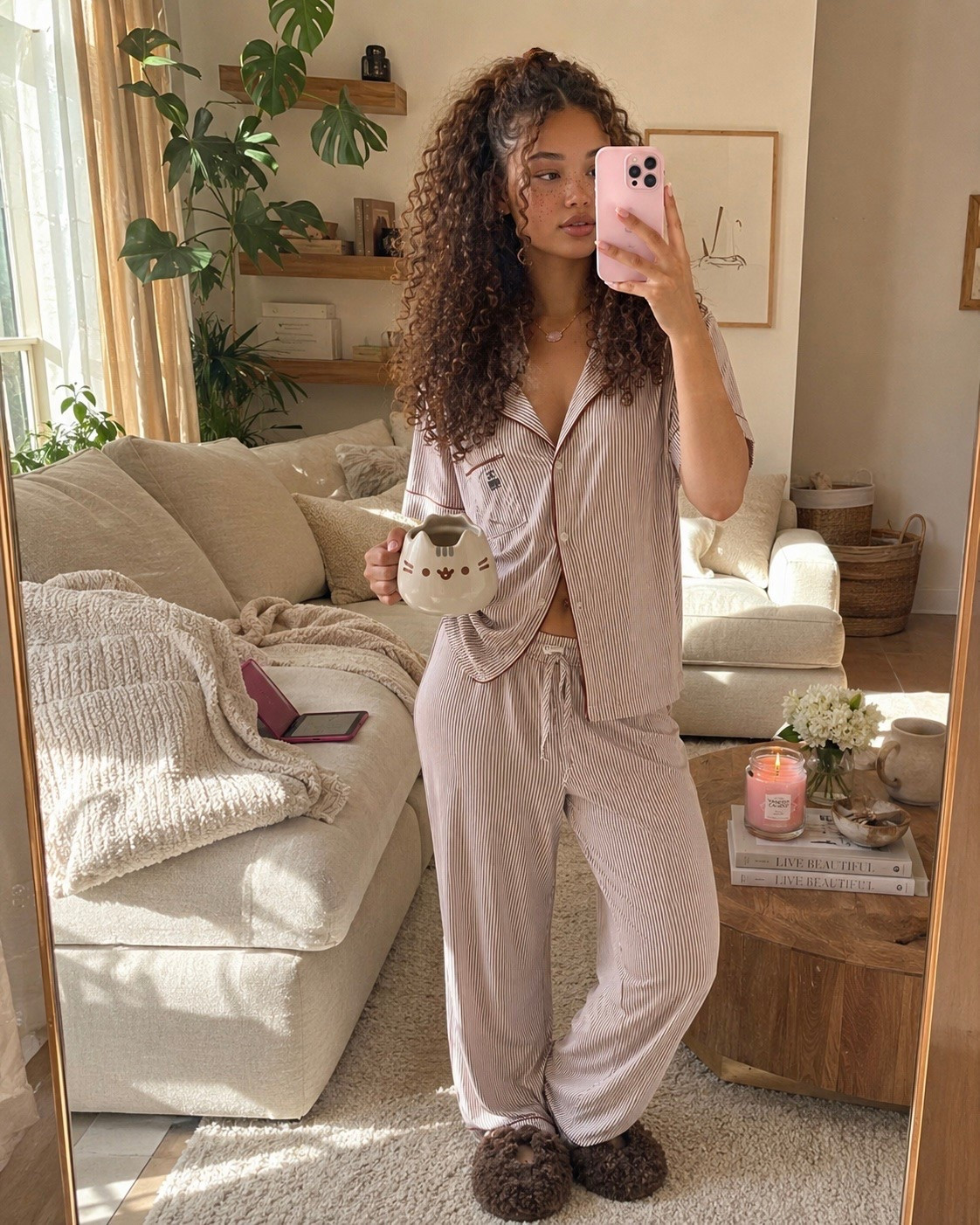 My ideal slow morning starts with cozy pajamas, coffee, a good book, and a candle burning in the background. ☁️ Wearing the Aerie Real Soft Overslept Pajama Set in Size S. Also sharing my Pusheen mug, Kindle Paperwhite, Pink Sands candle, Kendra Scott jewelry, teddy slippers, and my favorite pink phone case. Everything is linked below! 🤍

#LTKmorningroutine #LTKdayinmylife #LTKHome