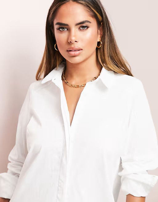 ASOS LUXE cotton mini shirt dress in white | ASOS (Global)