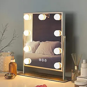 FENCHILIN Vanity Mirror with Lights Hollywood Lighted Makeup Mirror with 9 LED Bulbs, 3Colors Dim... | Amazon (US)
