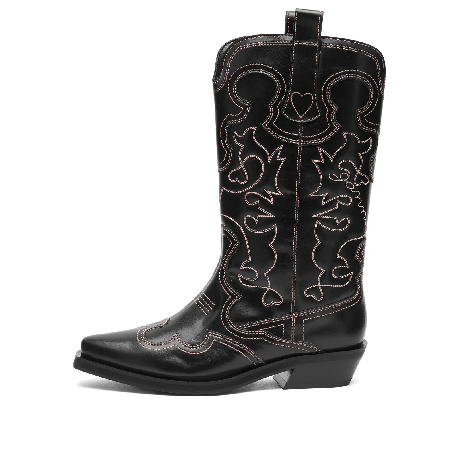 GANNI Women's Mid Shaft Embroidered Western Boots in Black/Pink, Size EU 41 | END. Clothing
