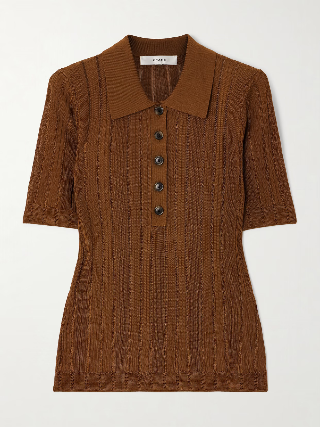 FRAME - Ribbed-knit Polo Shirt - Light brown | NET-A-PORTER (UK & EU)