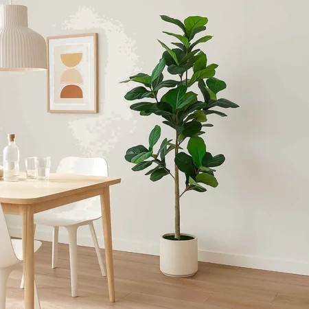 ROMSWI 6FT Artificial Fiddle Leaf Fig Tree with White Planter Pot Natural Trunk Realistic Leaves Lifelike Faux Floor Plant For Home House Office Decor Indoor | Walmart (US)