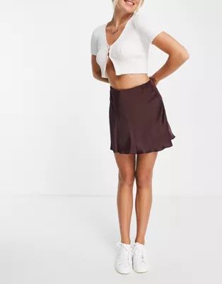 Weekday Shorty satin mini skirt in brown | ASOS (Global)