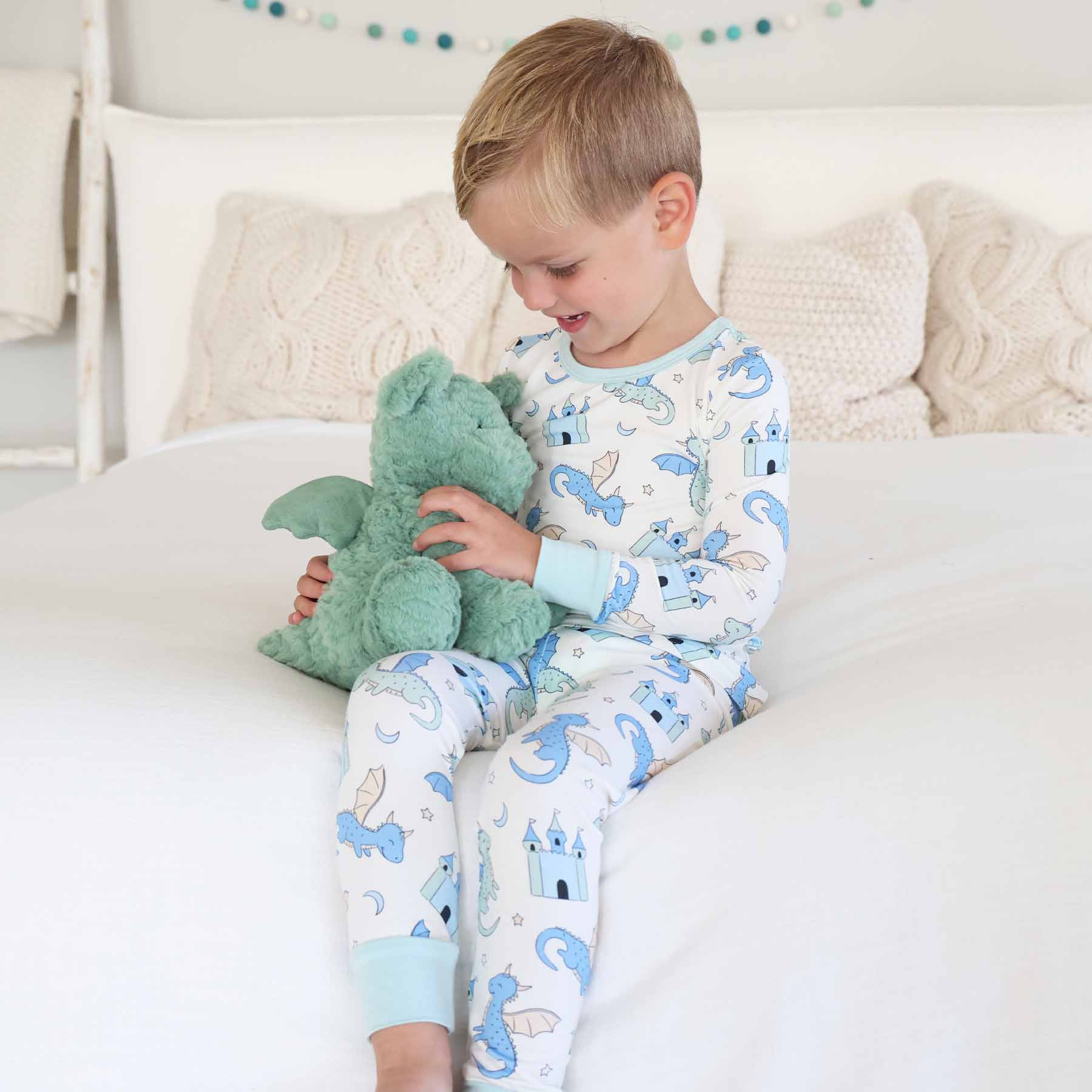 Dragon Adventure Two Piece Pajama Set | Blue | Caden Lane