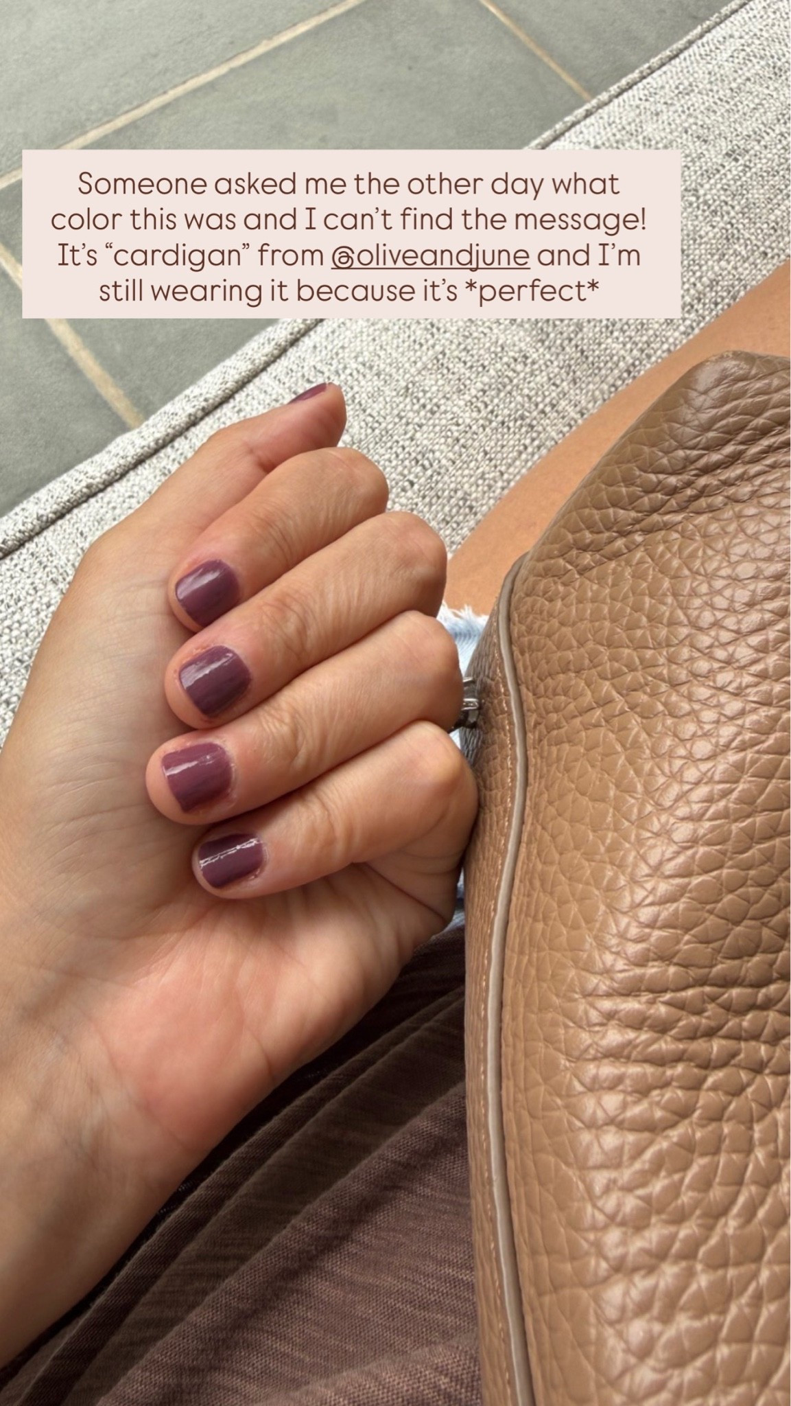 Someone asked me the other day what color this was and I can’t find the message! It’s “cardigan” from @oliveandjune and I’m still wearing it because it’s *perfect*

#LTKselfcare #LTKmorningroutine #LTKBeauty