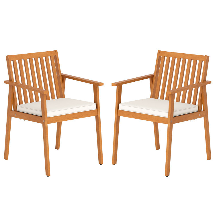 2 Pieces Patio Dining Chairs Outdoor Acacia Wood Chairs with Removable Padded Cushion | Costway US Affiliate