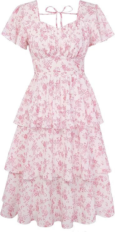 Belle Poque Women's Vintage Square Neck Dress 2026 Summer Short Sleeve Layered Tiered Ruffle A-li... | Amazon (US)