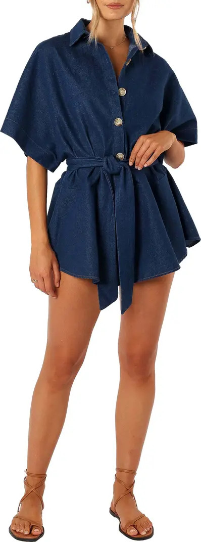 Petal & Pup Harriette Tie Waist Denim Romper | Nordstrom | Nordstrom