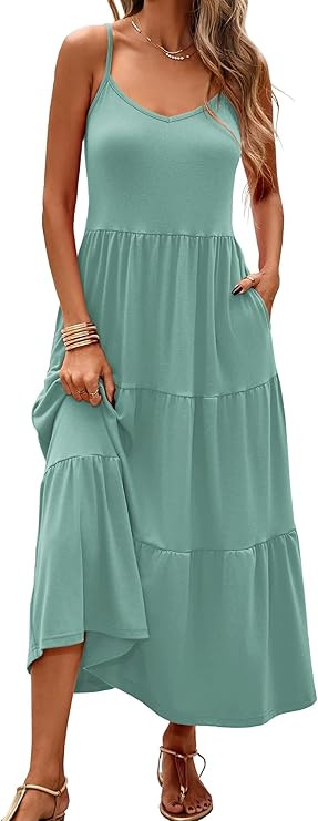 Halife Womens Flowy Tiered Maxi Dress Sleeveless Summer Sundresses Adjustable Straps Long Beach S... | Amazon (US)