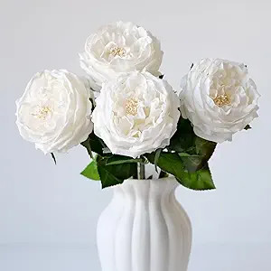 YalzoneMet 3.5'' Big Bloom White Rose Artificial Flowers 4Pcs Real Touch Rose Faux 17.7 Inch Long... | Amazon (US)