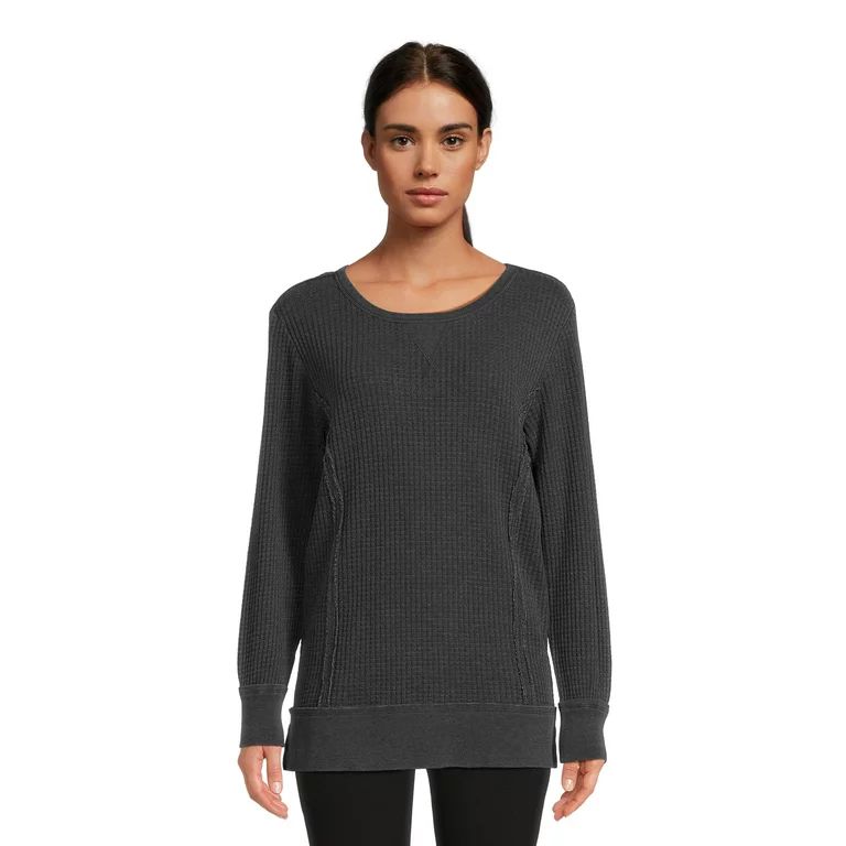 Time and Tru Women’s Waffle Pullover Top with Long Sleeves | Walmart (US)
