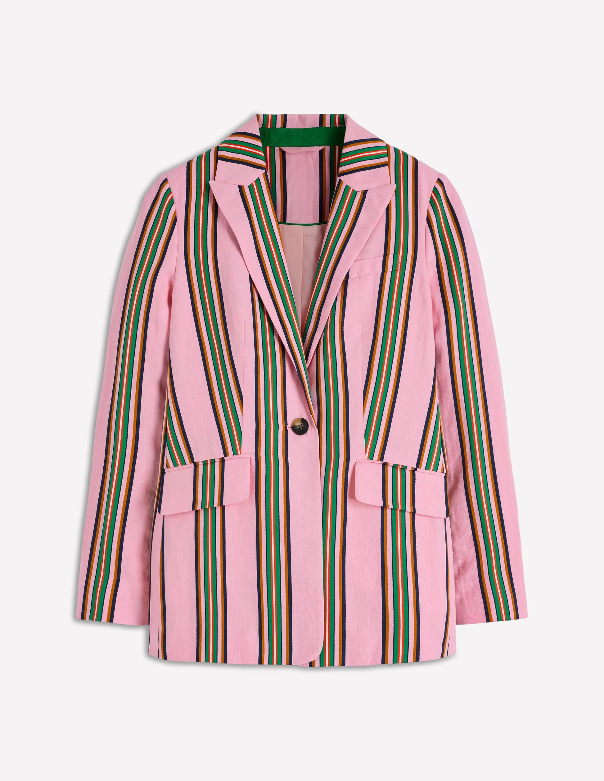 Woodbridge Linen Blazer-Pink, Rich Emerald Stripe | Boden (US)
