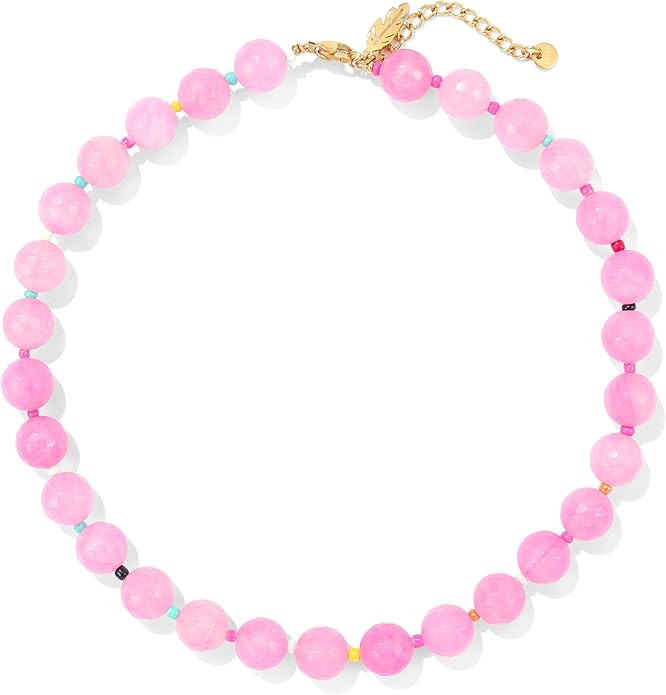 Elegance 11 designs White Beaded Gemstone Necklace for Women, Chunky Beach Waterproof Stainless S... | Amazon (US)