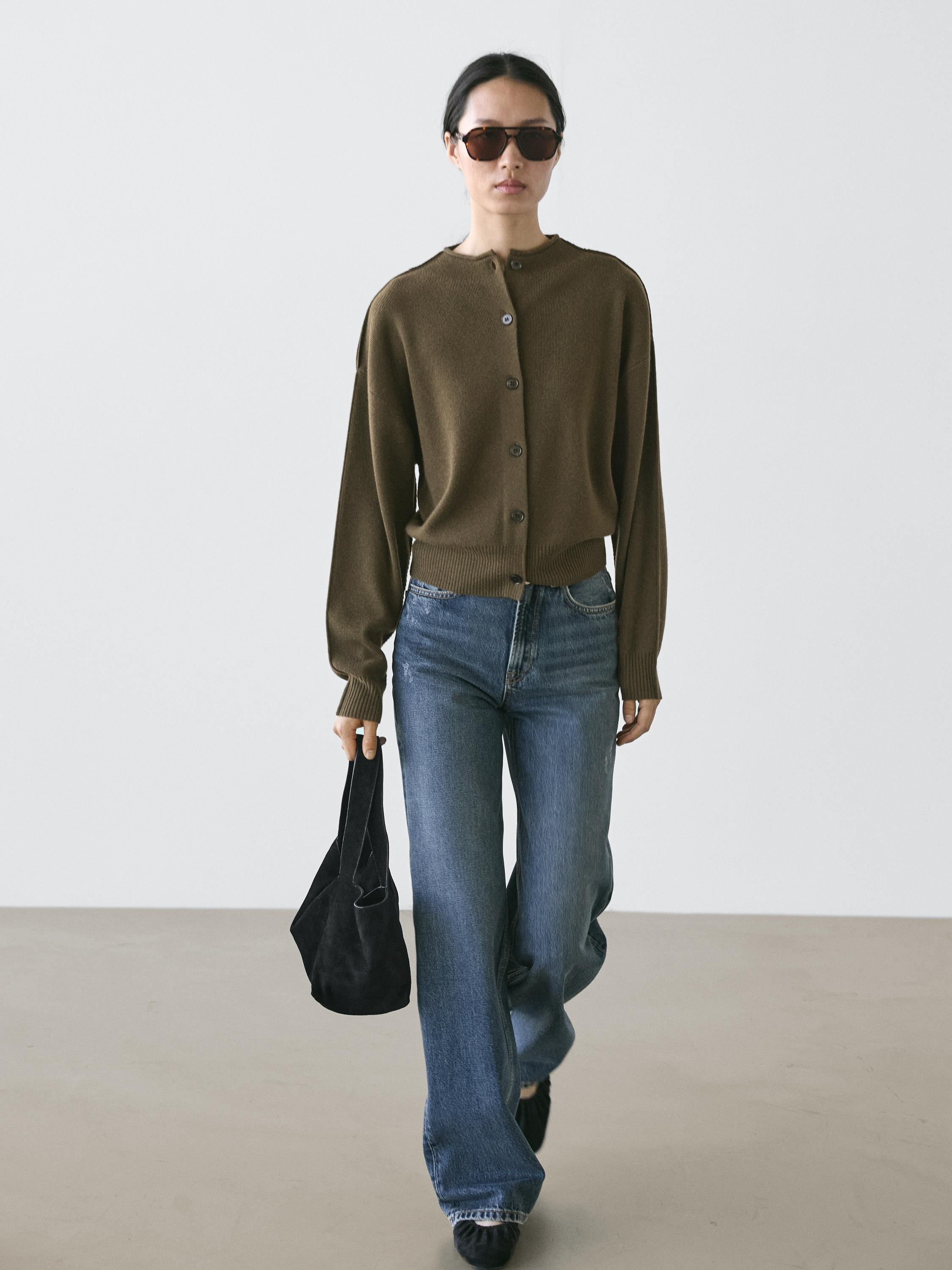 Wool blend knit cardigan with seam details | Massimo Dutti UK