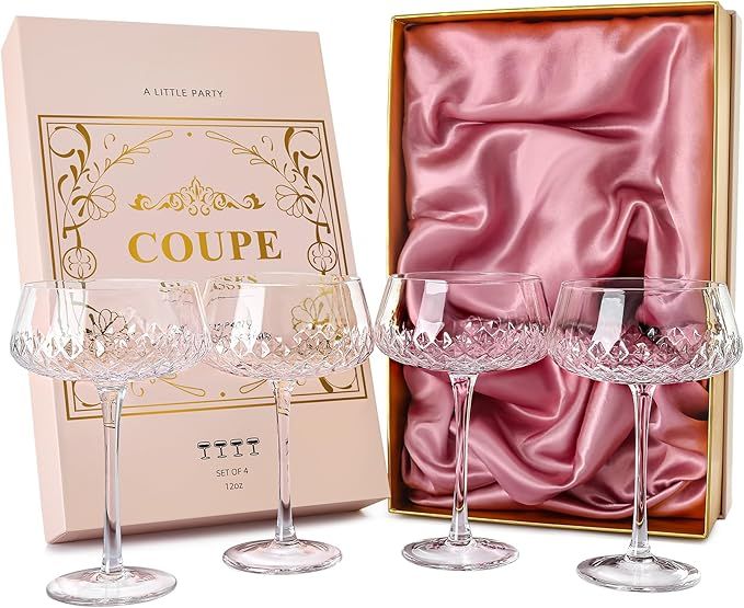 TOLDATLI 12oz Art Deco Coupe Glasses Set of 4, Vintage Champagne Glasses, Perfect for Cocktails a... | Amazon (US)
