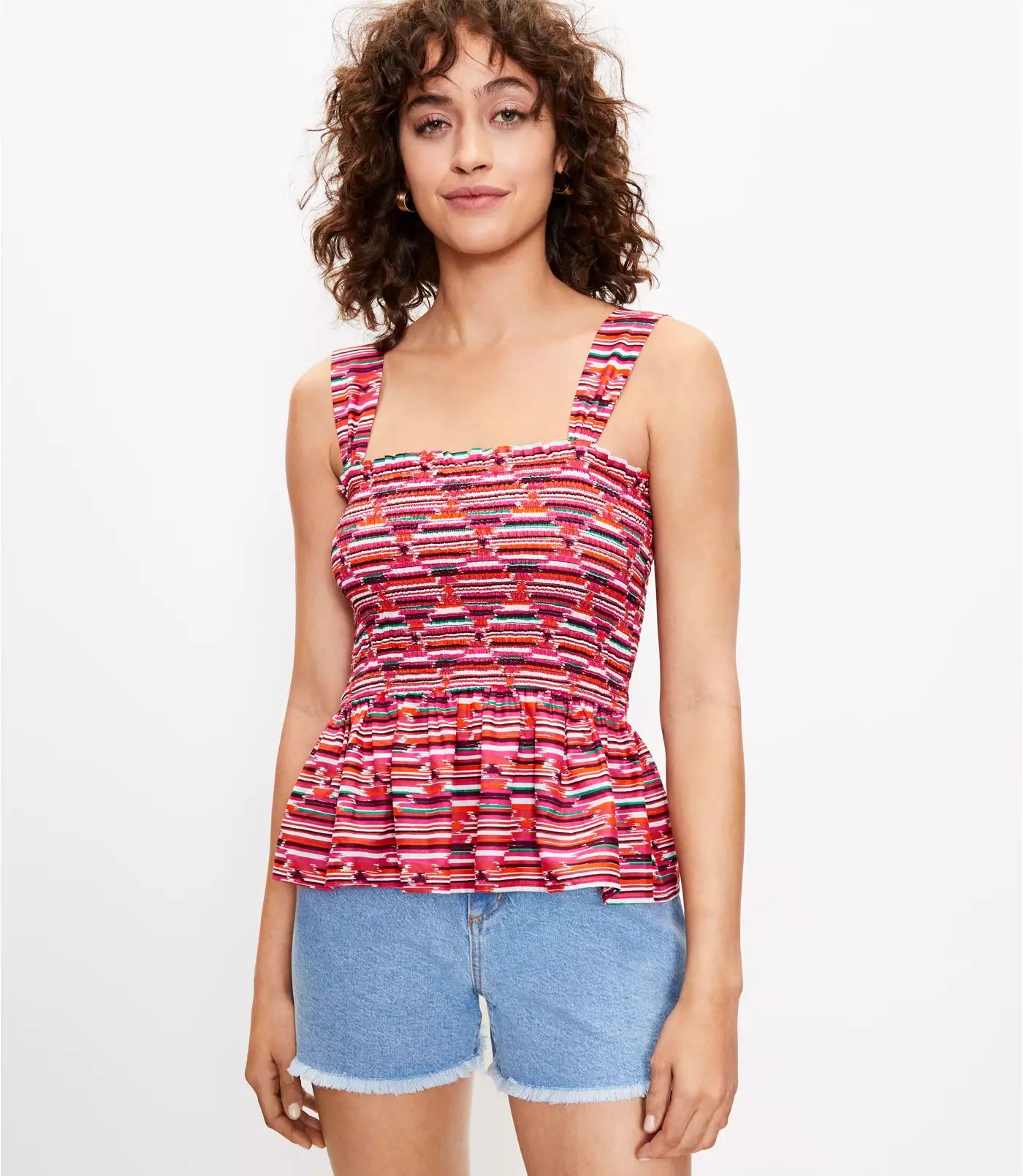 Ikat Smocked Peplum Cami | LOFT | LOFT