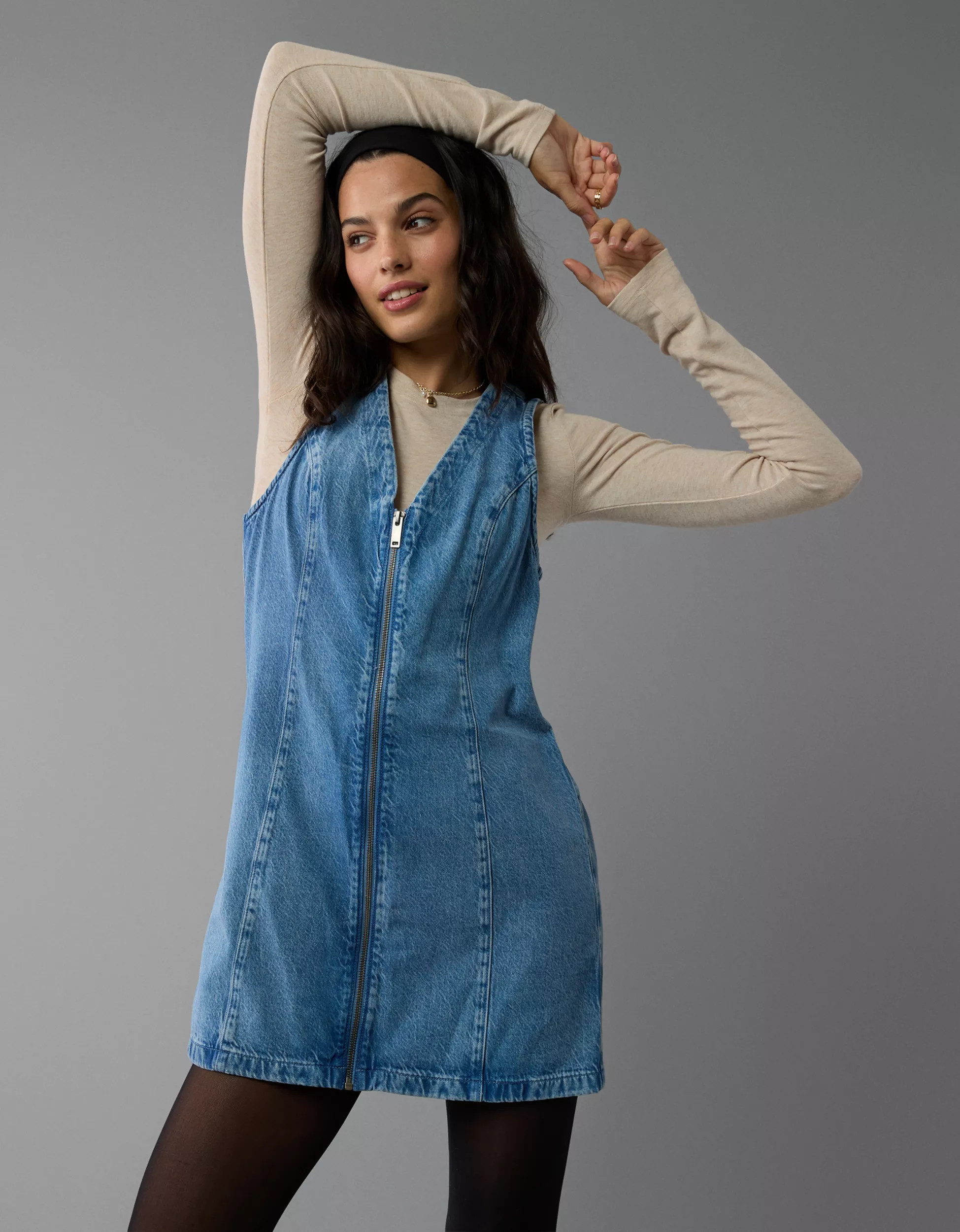 AE Zip-Up Denim Mini Dress | American Eagle Outfitters (US & CA)