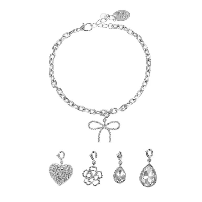 Time and Tru Silvertone Interchangeable Charm Bracelet, 6 Pieces | Walmart (US)