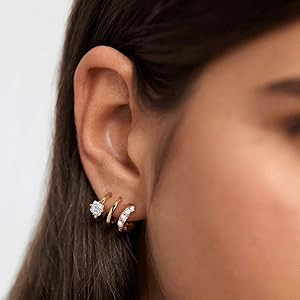 14K Gold Plated Illusion Stud Earrings for Women | Triple Huggie Hoop Earrings for One Hole| Trendy Simple Hypoallergenic Fashion Accessories Gold Jewelry Gifts for Womens | Amazon (US)