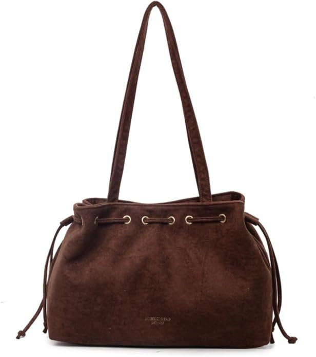 Retro Suede Bucket Purse Causal Travel College Crossbody Bag Drawstring Handbag Purse for Women S... | Amazon (US)