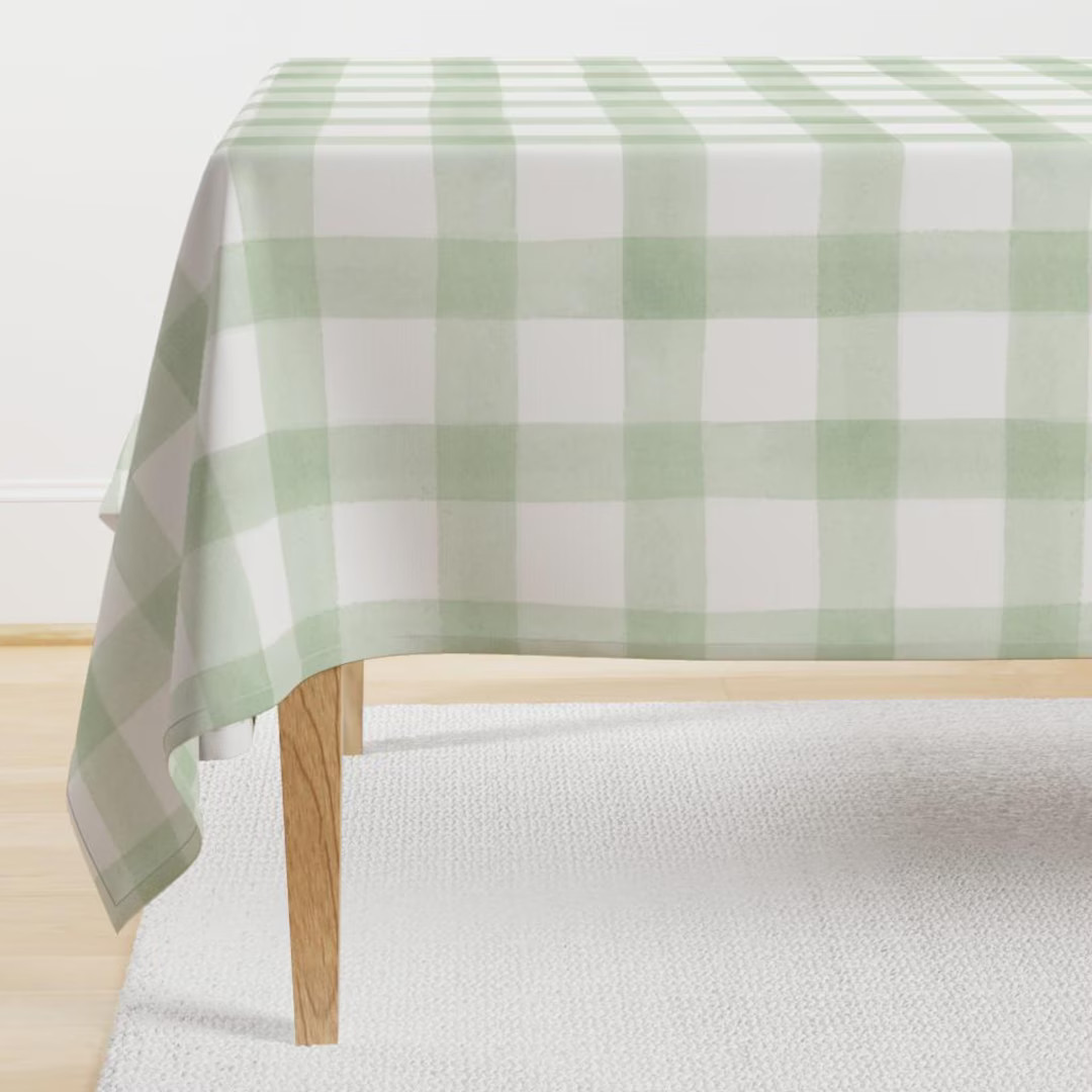 Sage Green Plaid Tablecloth - Green Watercolor Check by Dailymiracles - Buffalo Check Large Scale... | Etsy (US)
