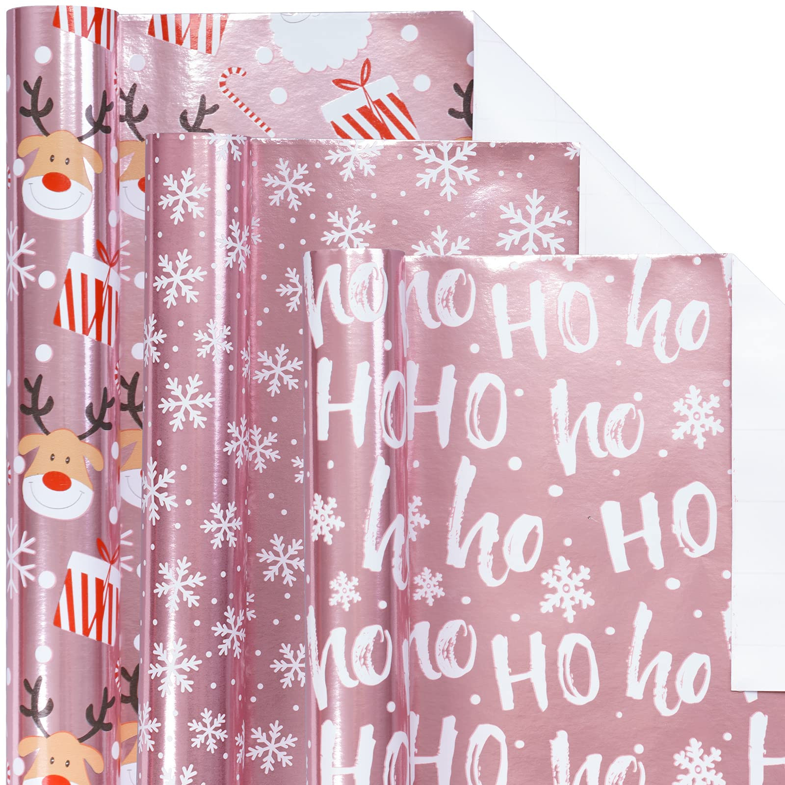 LeZakaa Christmas Wrapping Paper Mini Roll, Pink Metallic Foil Shine Paper - Snowflakes/Santa Cla... | Amazon (US)