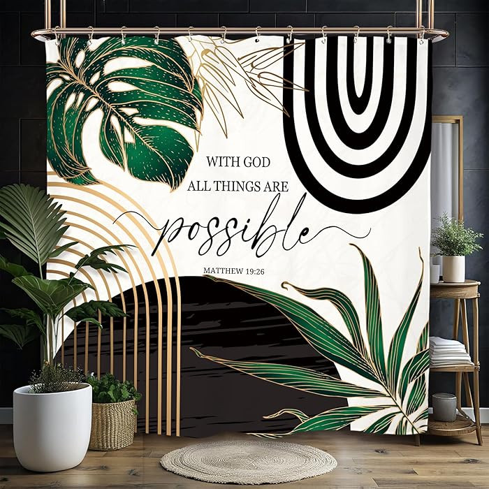Miyotaa Abstract Emerald Green Shower Curtain Set 71Wx84H Inches Bible Christian Extro Long Motiv... | Amazon (US)