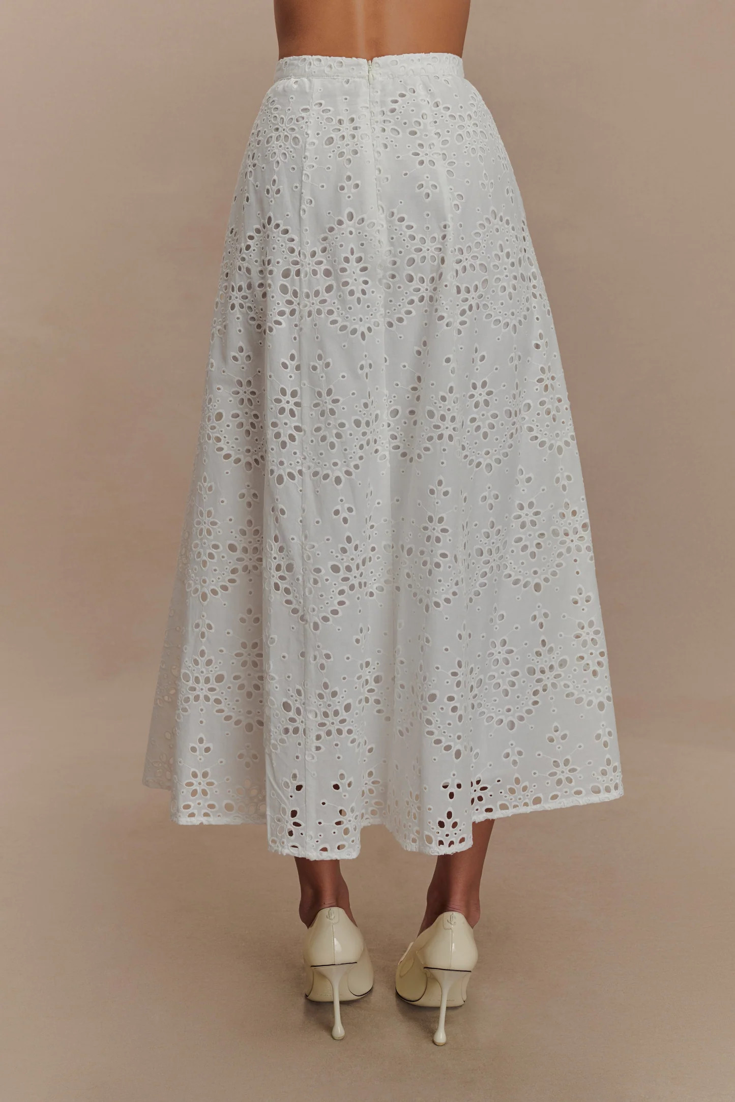 Arla Broderie Midi Skirt - White | Meshki (APAC)