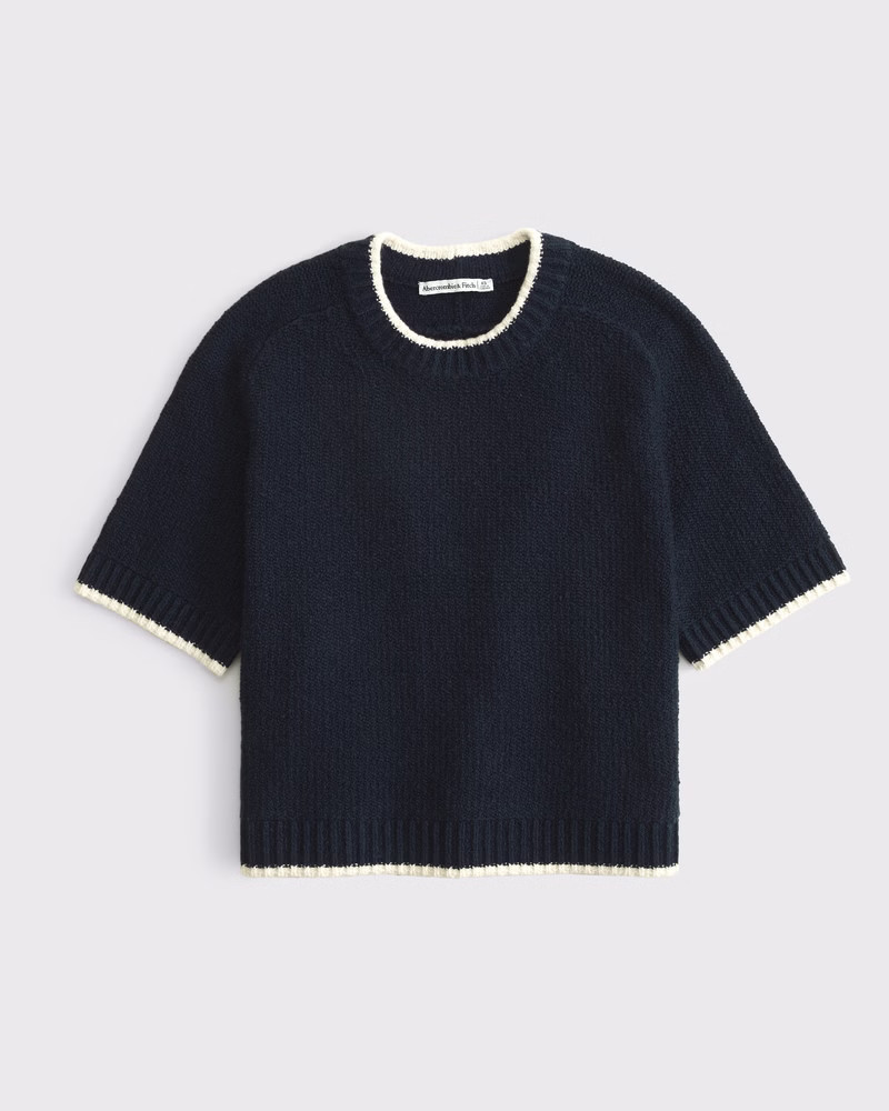 Abercrombie & Fitch Women's The A&F Madeline Textural Crew Sweater Tee in Dark Indigo - Size S | Abercrombie & Fitch (US)