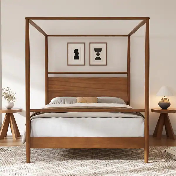Wood Canopy Bed,Four Posters Bed,No Box Spring Needed - Bed Bath & Beyond - 41679560 | Bed Bath & Beyond