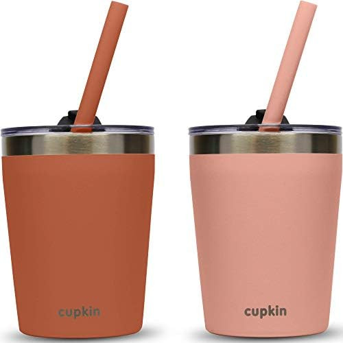 Cupkin Steel Cup - The Original 8 oz Stackable Stainless Steel Silicone Straw Cup - Set of 2 Powder  | Amazon (US)