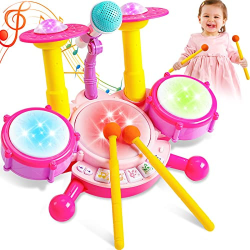 Kids Drum Set for Toddlers 1-3 Musical Baby Girl Toys for 1 Year Old Girl Gifts Educational Microphone Instruments Toys 12-18 Months Toddler Girl Toys Age 1-2 Birthday Gifts Presents for 6 9 12 Months | Amazon (US)