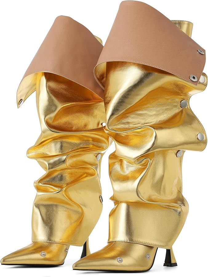 VOMIRA Women's Knee High Boots Stiletto Boots Pointed Toe High Heels Wide Calf Ruched Slouchy Boo... | Amazon (US)