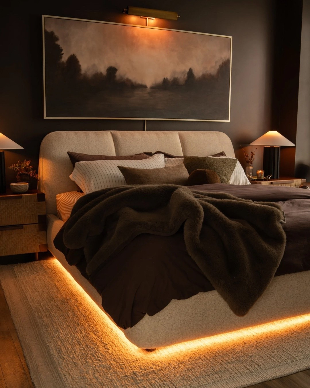 Dark and moody fall bedroom with warm accent lighting! The perfect place to chill at the end of a long day  

#LTKMens #LTKSeasonal #LTKHome