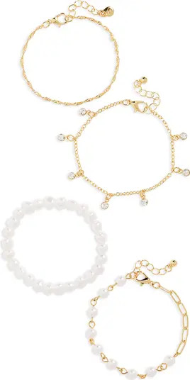 Set of 4 Imitation Pearl & Crystal Assorted Bracelets | Nordstrom