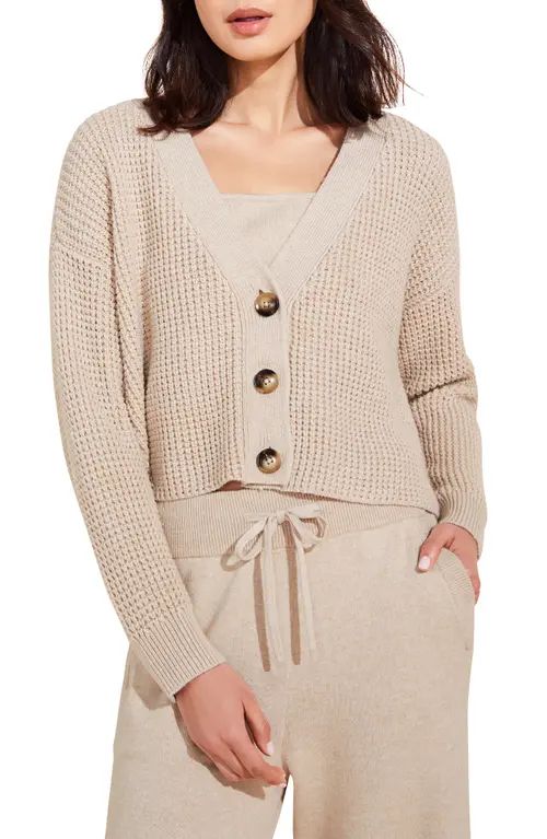 Eberjey Waffle Knit Crop Cardigan in Oat at Nordstrom, Size Large | Nordstrom