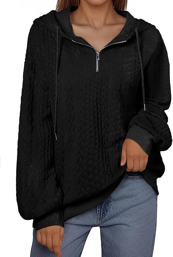 SHEWIN Women's Quarter Zip Hoodies Oversized Sweatshirt Long Sleeve Lightweight Pullover Tops | Amazon (US)