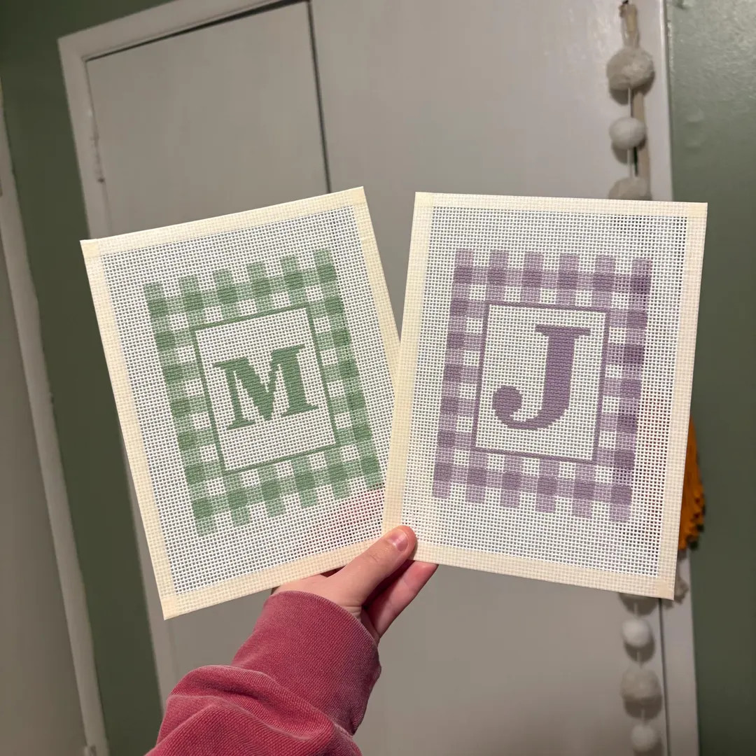 Custom Initial Gingham Checkered Needlepoint  – 13 Mesh Hand-Painted Canvas Only Monogram Initi... | Etsy (US)