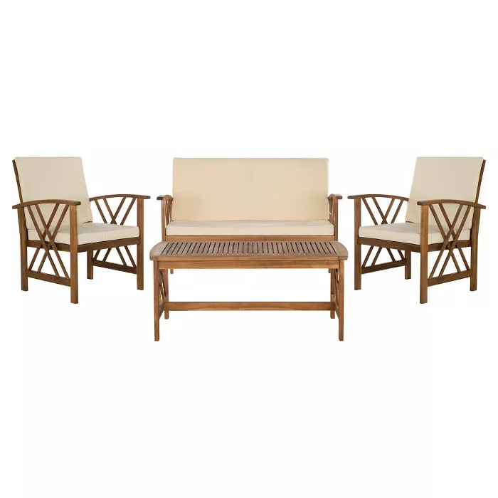 Mykonos 4-Pc Wood Patio Conversation Furniture Set - Brown - Safavieh | Target