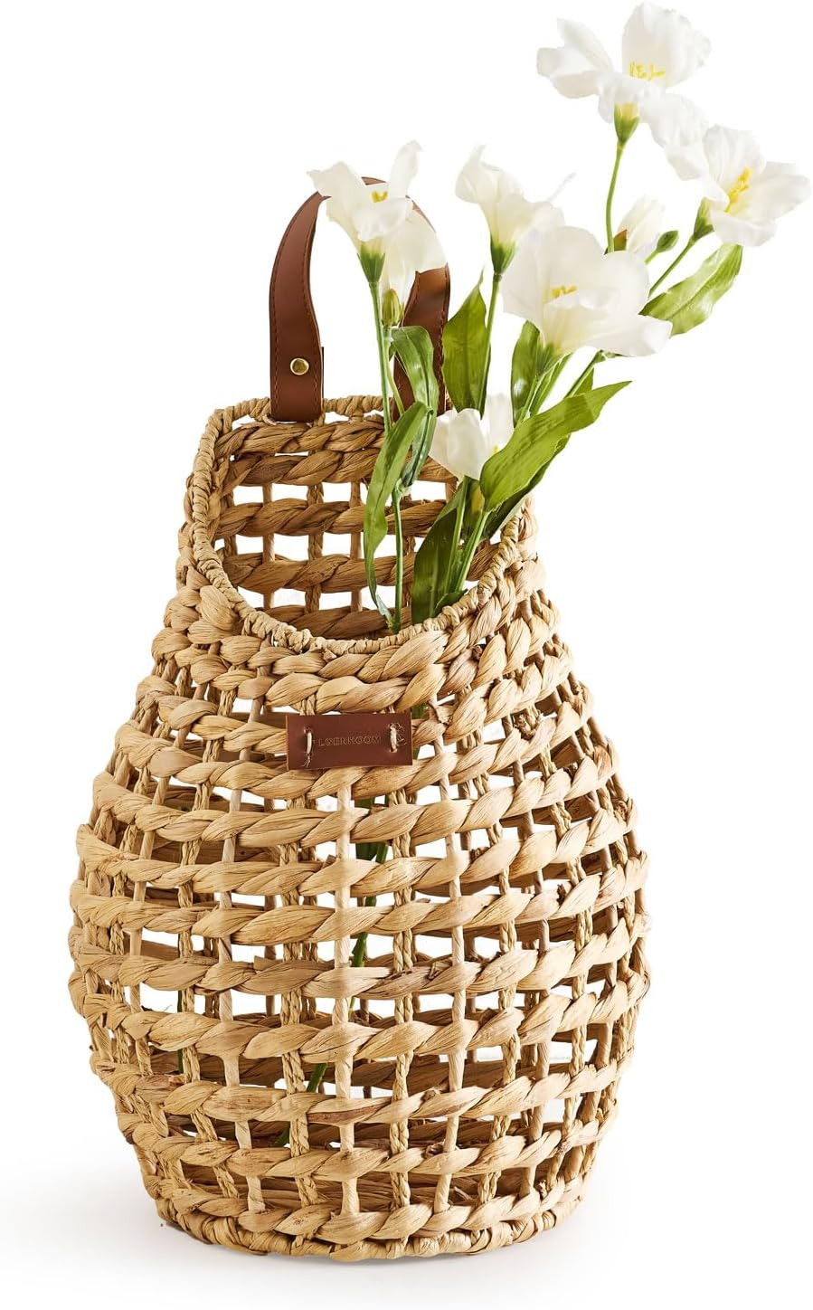 Wall Hanging Pocket Basket Open Weave Water Hyacinth Storage Belly Basket Decorative Boho Mounted... | Amazon (US)