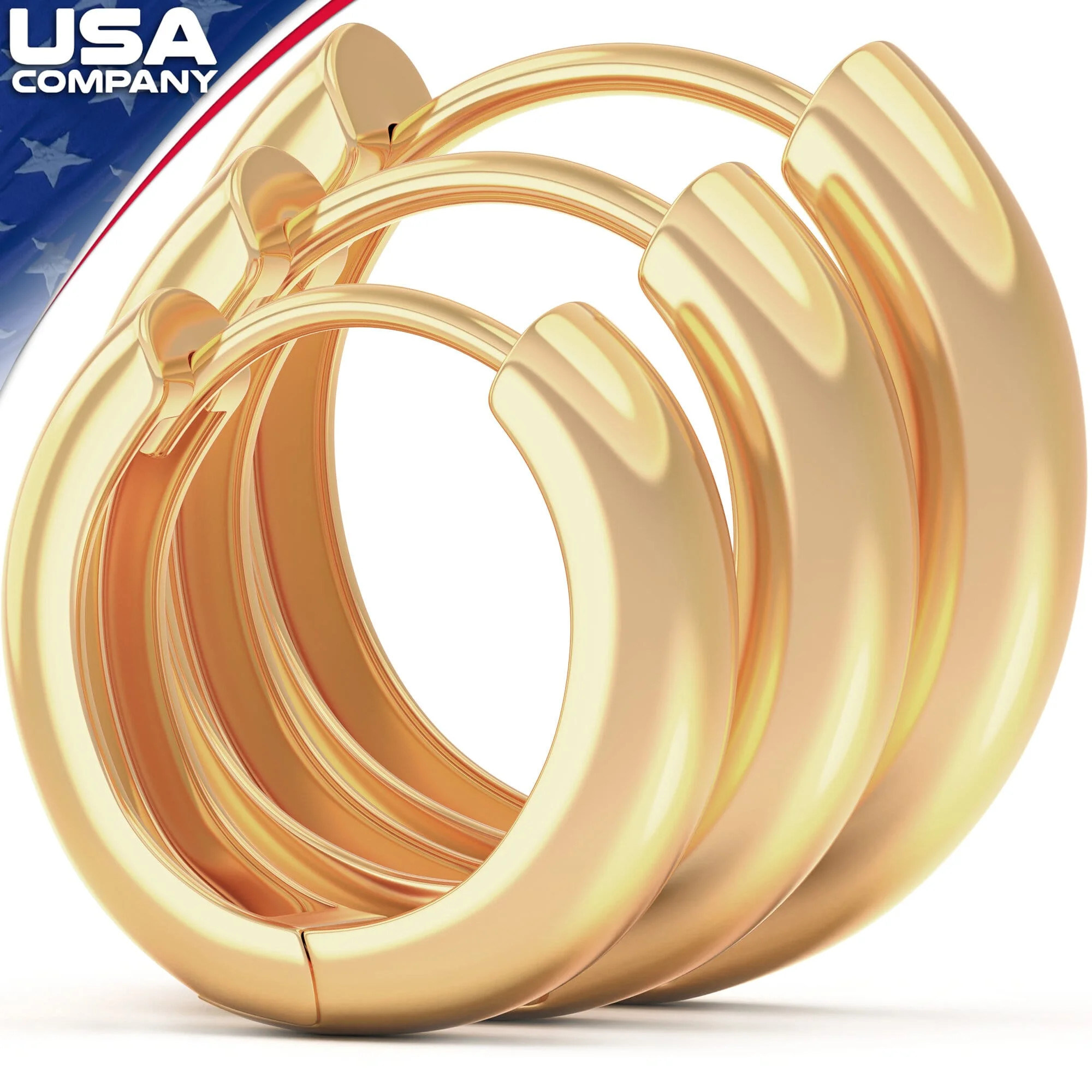 LavaPop Gold Huggies Earrings for Women, 14K Gold Plated Hypoallergenic, 3 Pairs | Walmart (US)